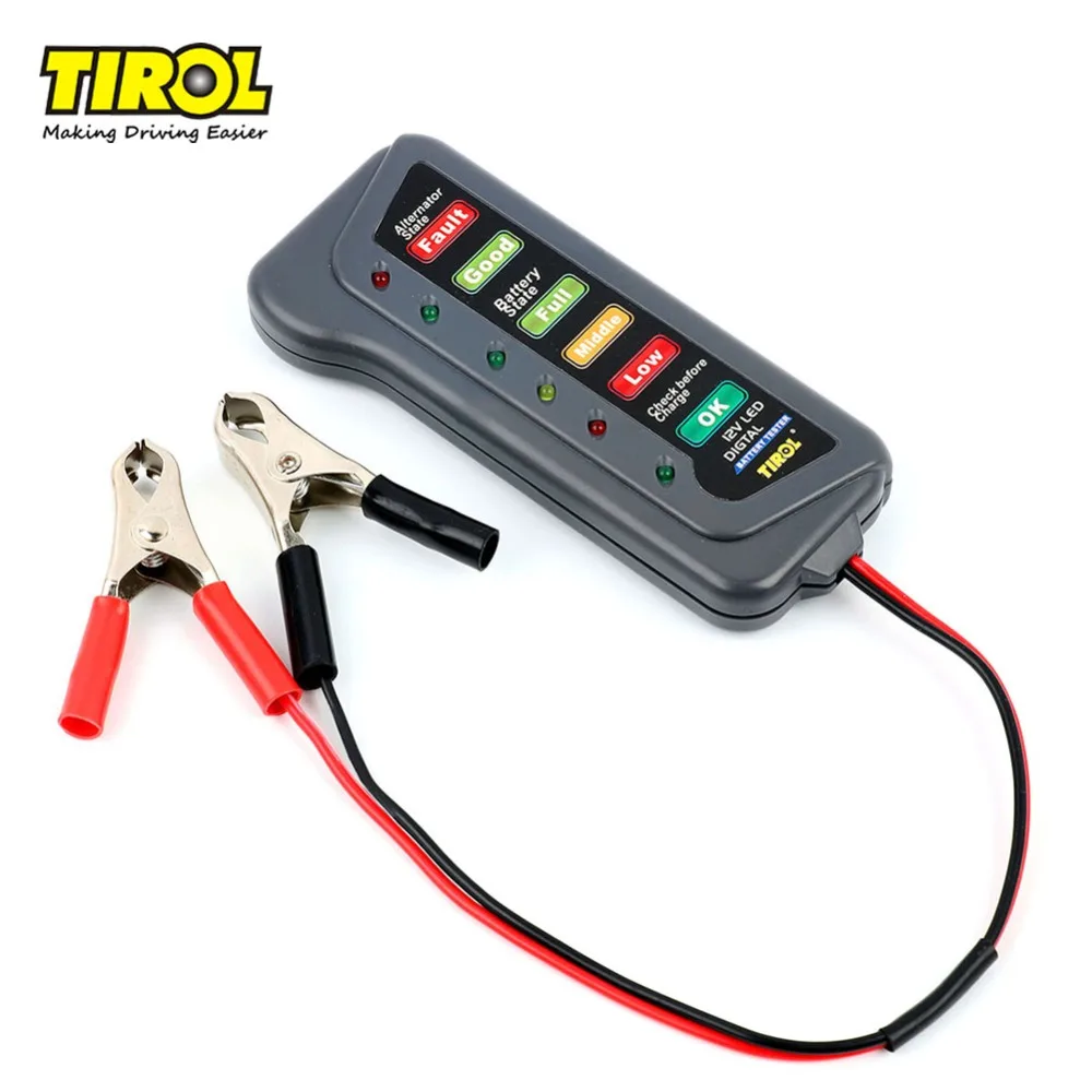 

TIROL T16897b 12V LED Digital Battery/Alternator Tester with 6 Led lights Display Indicates Condition