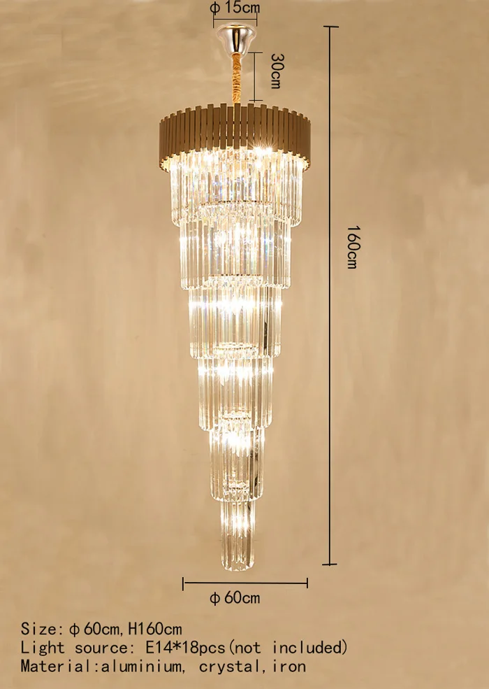 crystal chandelier lamp light luxury living room hotel villa hall duplex spiral staircase long hanging lighting home decoration - Цвет абажура: Dia60cm  H160cm