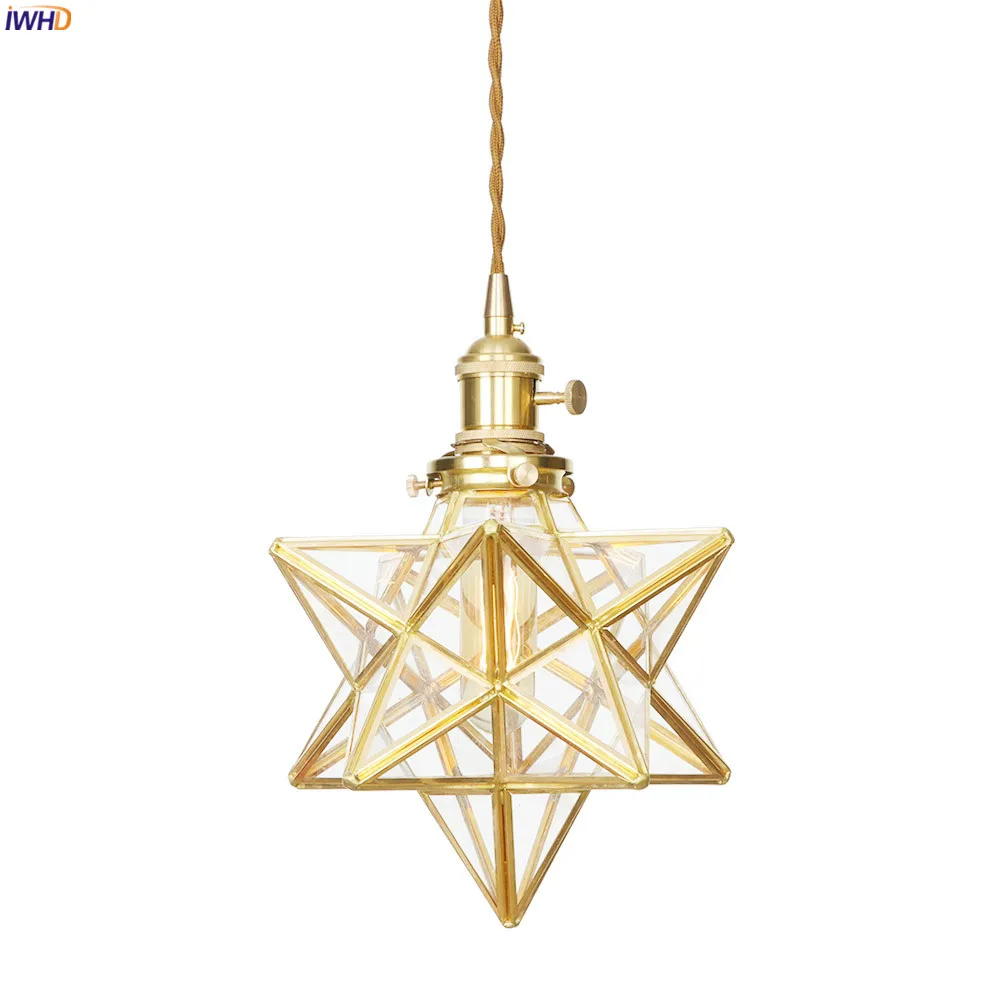 IWHD American Country LED Pendant Lamp Dinning Living Room Light Nordic Style Star Copper Glass Pendant Lights Fixtures Hanglamp