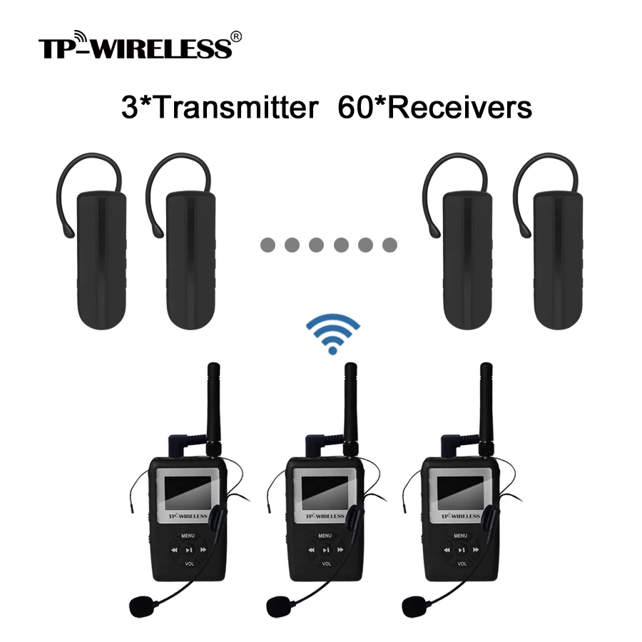 TP-Беспроводной UHF Цифровой Беспроводной перевод Системы мини крючком Reciever гид Системы 3 Передатчики 60 приемники