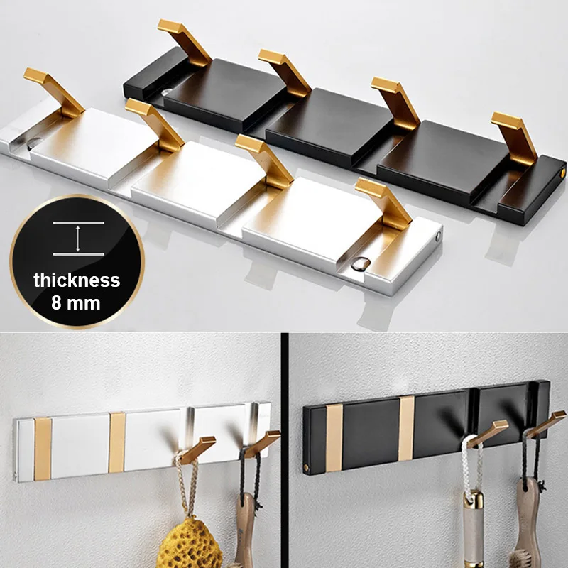 

Adhesive Wall Mount Row Hooks Key Robe Coat Towel Foldable Aluminum Hooks No Drill No Screw LE66