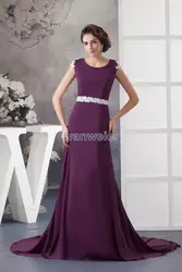 Бесплатная доставка, платья подружек невесты 2014, новый дизайн, рукава с аппликацией, женское вечернее платье с длинным шлейфом