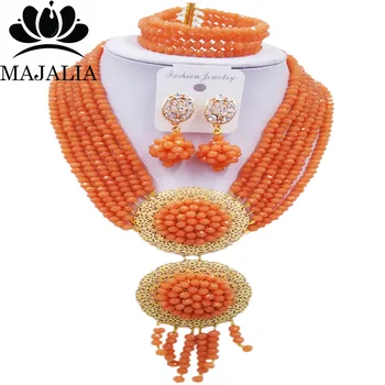 

Majalia Romantic Nigeria Wedding African Beads Jewelry Set Coffee Crystal Necklace Bridal Jewelry Sets Free Shipping 6LS008
