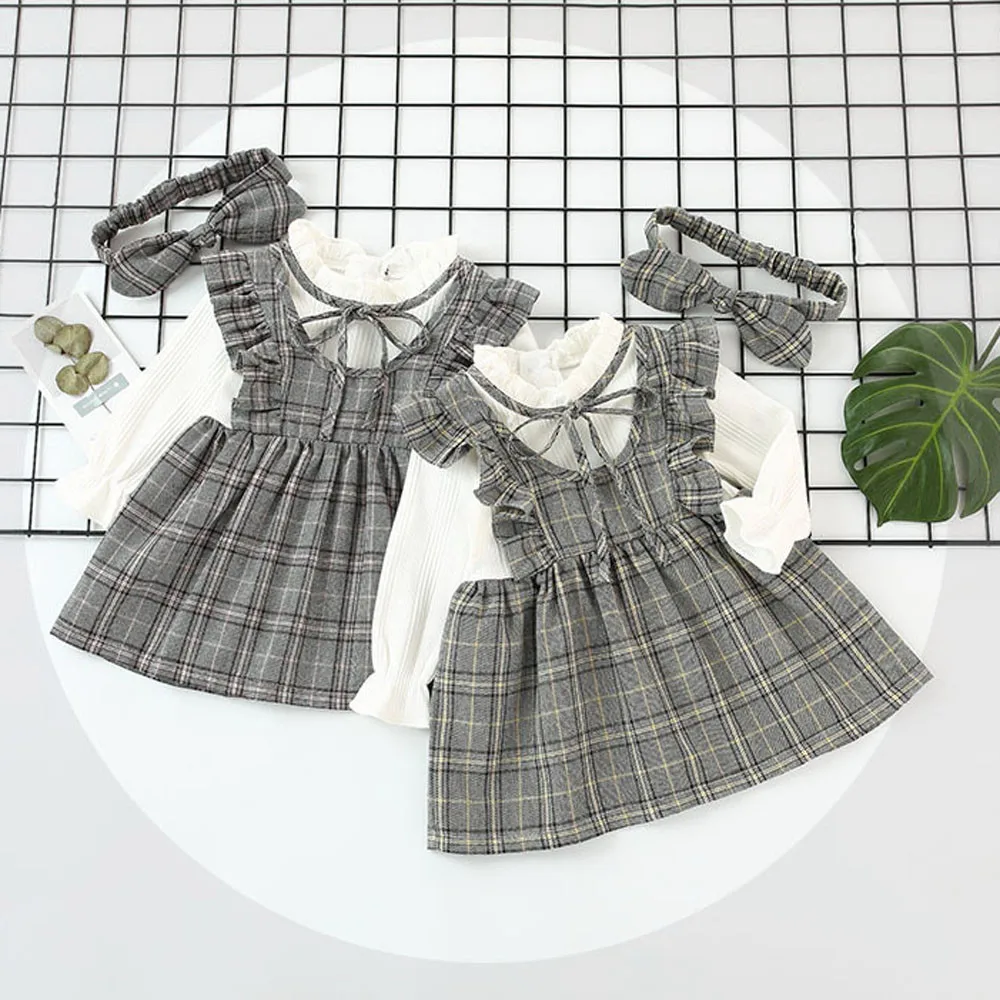 Милое платье для маленьких девочек Vestido Infantil в духе колледжа От 0 до 2 лет осеннее