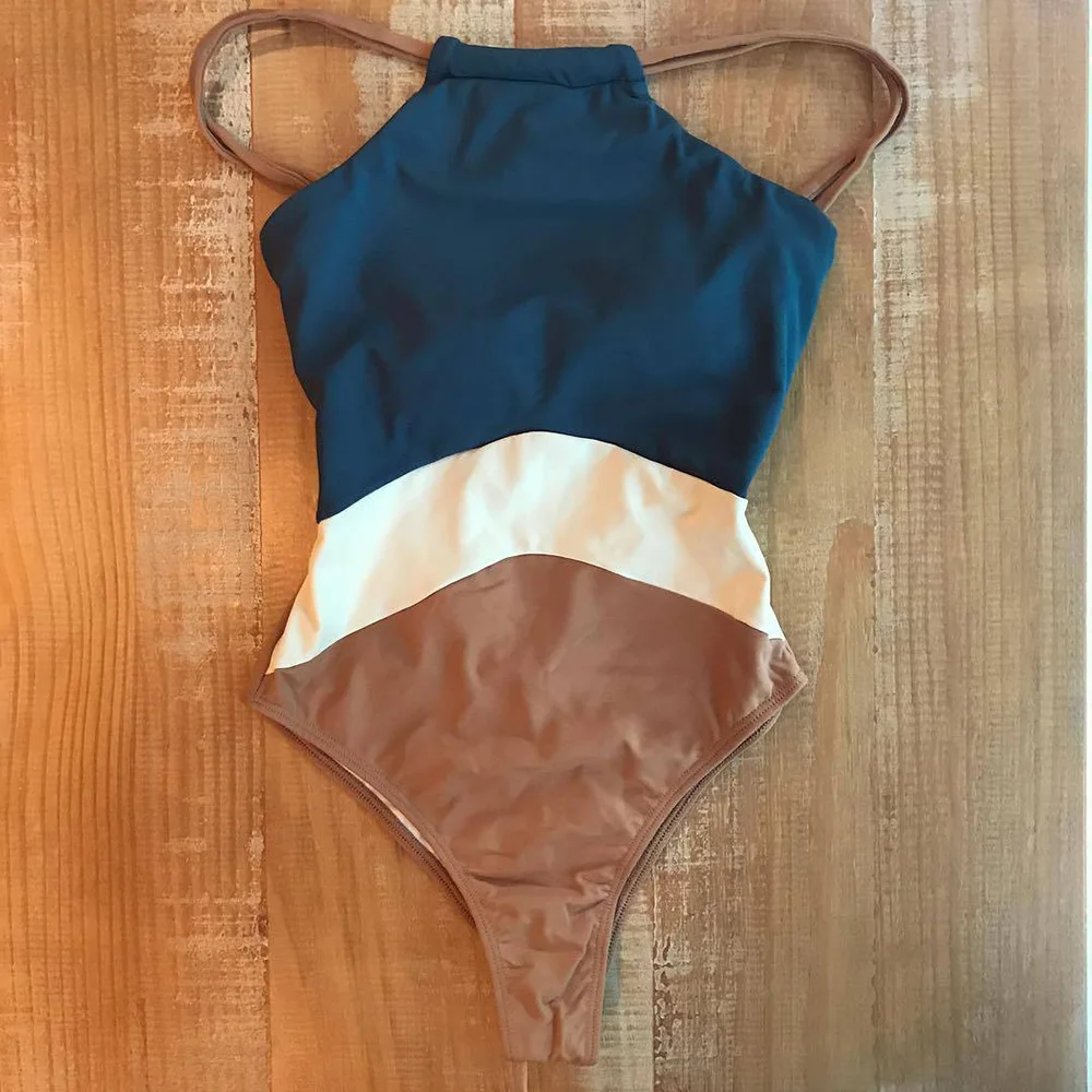 

Sexy One Piece Swimsuit 2019 Swimwear Women Monokini Bodysuit Patchwork High Neck Swimsuit Female Bathing Suits Summer Beachwear