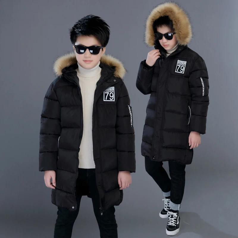 15 Детская одежда зимняя одежда хлопковые пальто Новинка года; утепленная куртка с хлопковой подкладкой для мальчиков зимняя куртка для маленьких мальчиков средней высоты 14 лет - Цвет: Черный