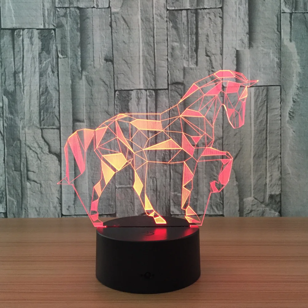  7 Color Horse Lamp 3D Visual Led Night Lights for Kids Touch USB Table Lampara Lampe Baby Sleeping  - 32807416597