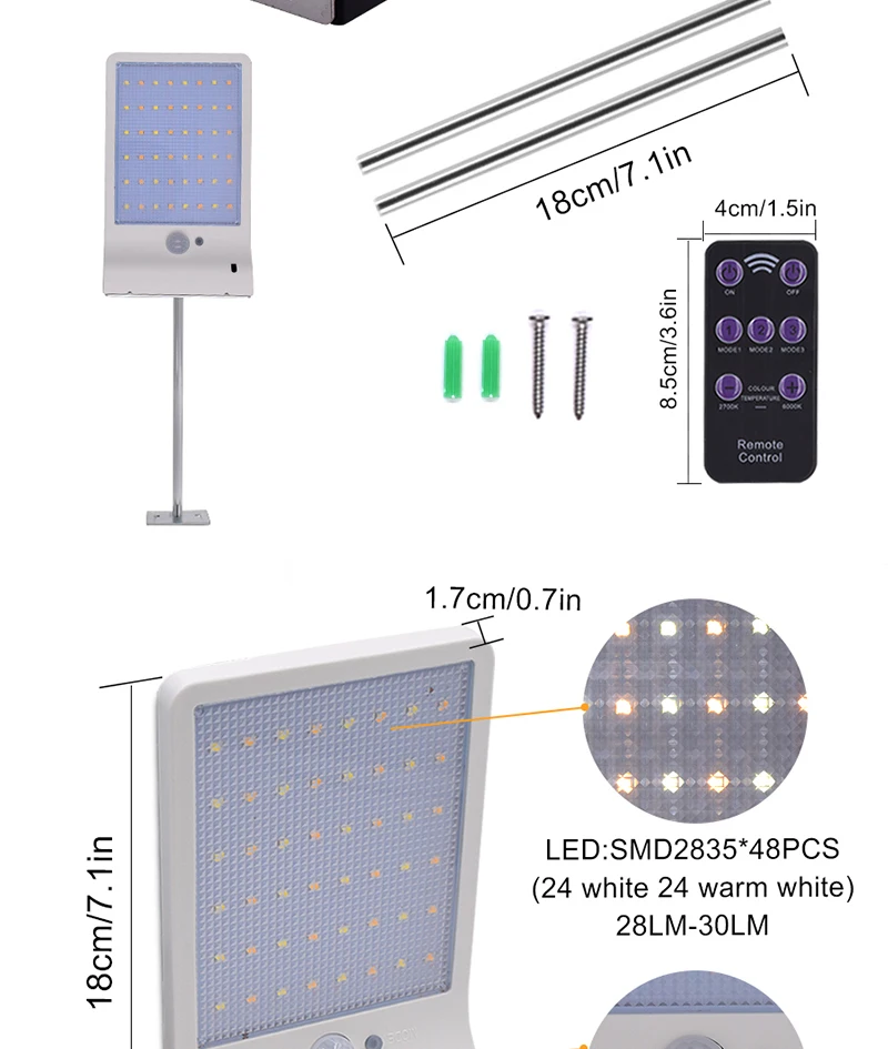 [DENGSUM] 48 светодиодов солнечный светильник, Регулируемый цвет с контроллером, три режима, водонепроницаемый светильник s для улицы, сада, стены, улицы