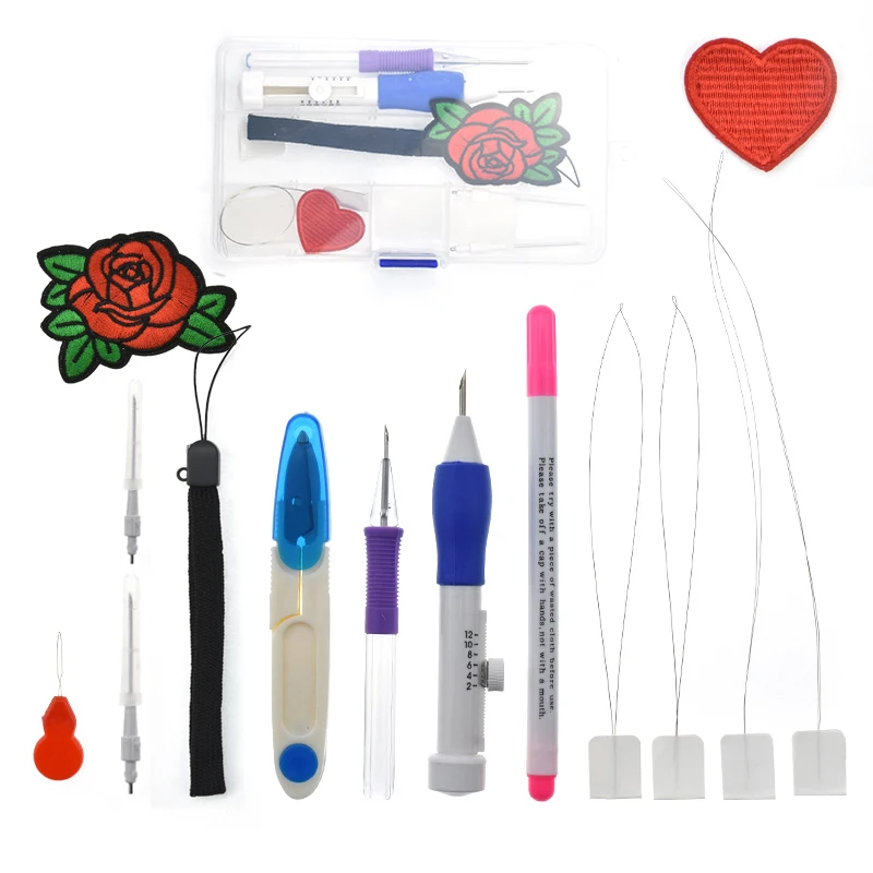 Looen New Embroidery Stitching Punch Needle with Embroidered Patterns Scissors Punch Needle Set For Women DIY Sewing Craft Tools (1)