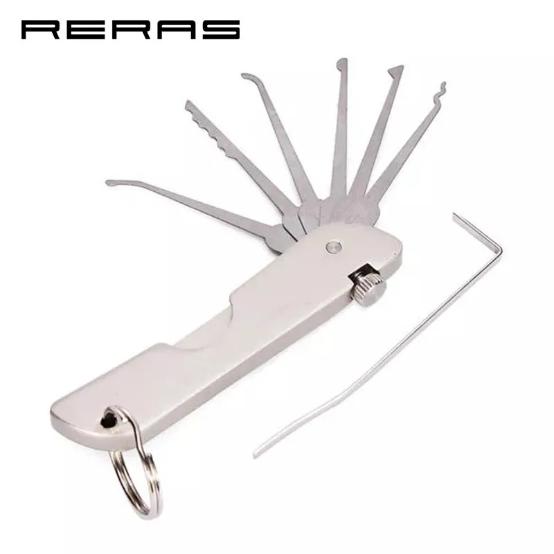 

Foldable 6 in 1 Unlocking Lock Picks Set Key Set of Tools Kit Crochet Hook L Type Tension Wrench Keys Practice Portable