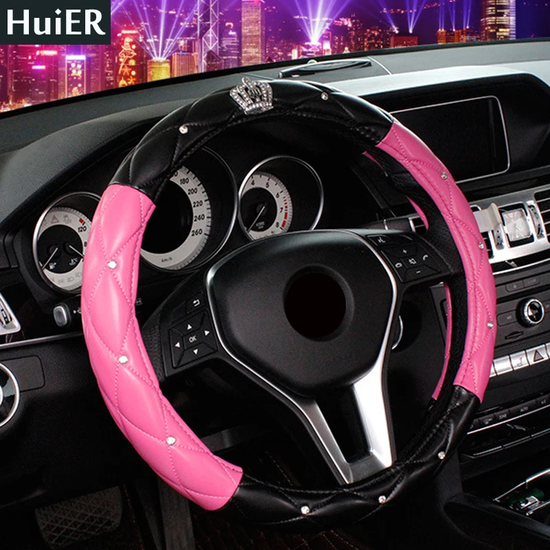 HuiER Steering Wheel Cover Crystal Rhinestone covered 8 Styles Anti-slip For 38CM Car Styling Steering-wheel For Girl Women HuiER Steering Wheel Cover Crystal Rhinestone covered 8 Styles Anti-slip For 38CM Car Styling Steering-wheel For Girl Women