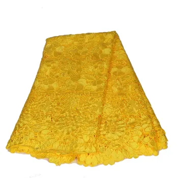 

Yellow African Cord lace fabric Guipure lace fabric For Nigerian Wedding Dress French Water Soluble lace fabric Hk19-1
