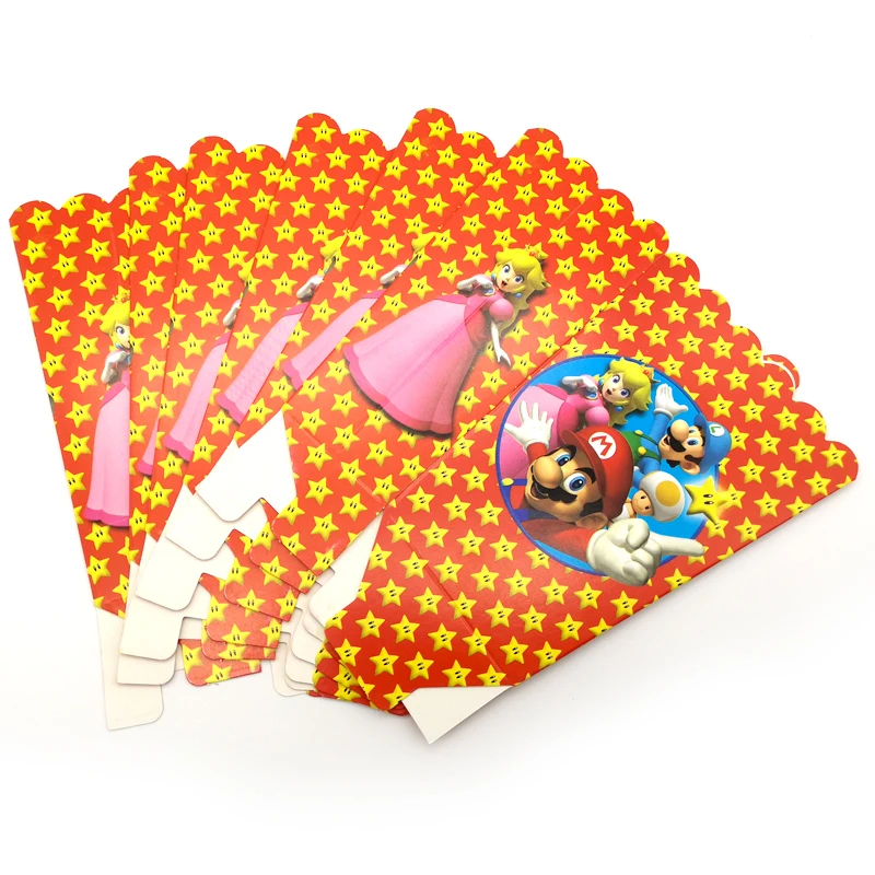 

6PC Baby Shower Super Mario Theme Kids Favors Gifts Candy Box Birthday Party Paperboard Popcorn Boxes Decoration Events Supplies