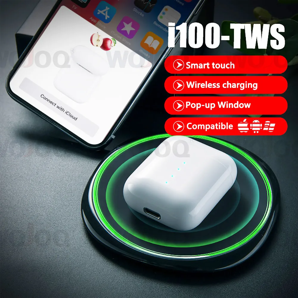 

i100 TWS Pop up 1:1 Replica Air2 QI Wireless Charging Bluetooth Earphone PK w1 chip i20 i30 i80 tws Earbuds For iOS Android