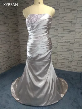 

2018 New Arrival Free Shipping Sexy Strapless Mermaid Beading Satin Evening Dresses