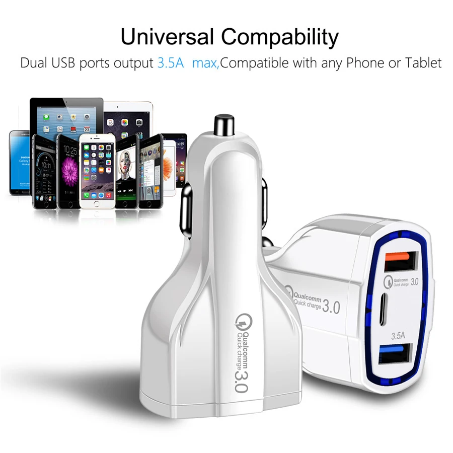 Dual USB Car Charger Quick Charge 3.0 Phone Charger Type C Fast Charge For iPhone X 8 Plus SAMSUNG Note 9 HUAWEI Nexus 5X 6P (3)