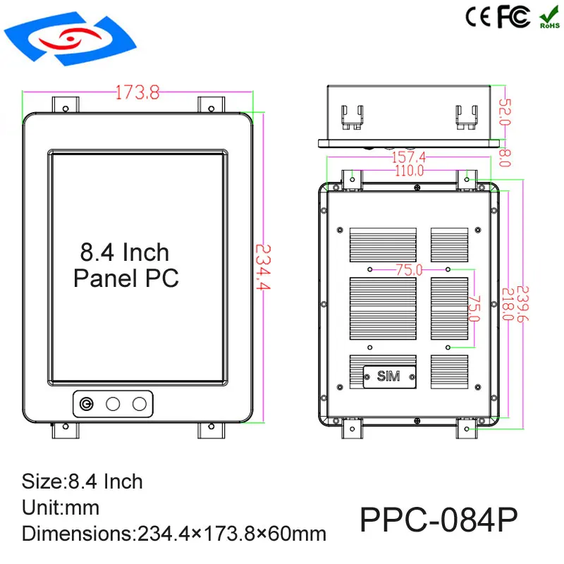 8,4 "настенное крепление 4G ram 64G SSD Сенсорный экран промышленных Панель ПК с Intel Dual Core Процессор Настольный ПК 3xusb все в одном ПК компьютер