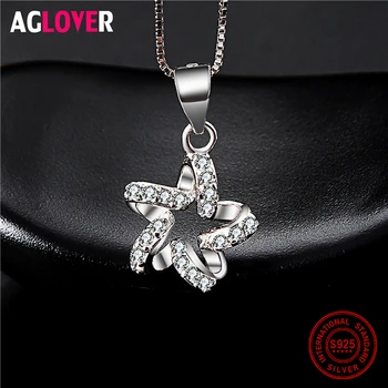 

Genuine 925 Sterling Silver Statement Long Necklace 18 Inch Fashion Starfish Pendant Necklace Women's Charm Jewelry AGLOVER