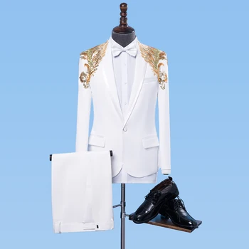 

New 2018 Men's Singers Stage Costumes Youth Hosting Suits Applique Sequins Personality Suits
