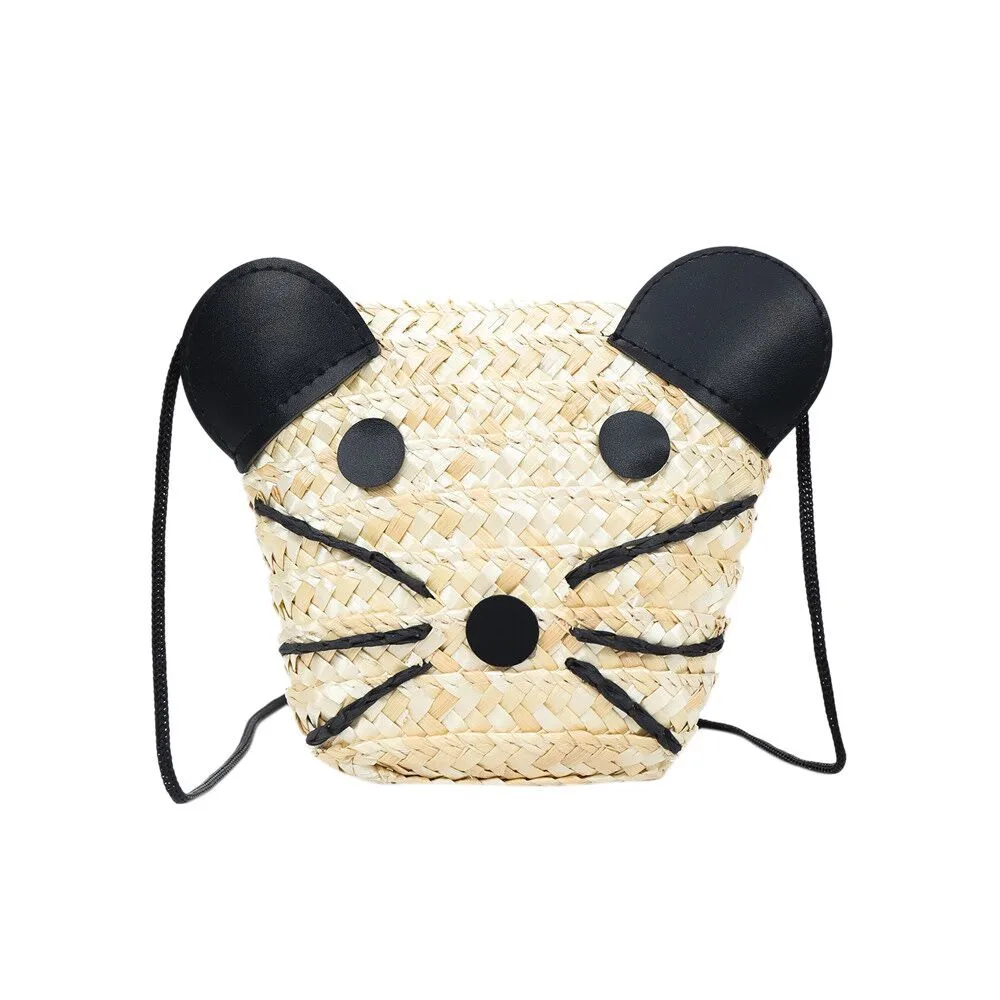 

women shoulder bag Kids Grass Weaving Panda Handbag Zipper Bag Shoulder Bag Tote Girls Purse petit sac femme#25