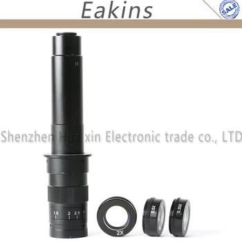 

Adjustable 300X Magnification Zoom C-mount Lens+3pc 0.5X 2X 0.35X Barlow Auxiliary Lens for Industry Microscope Camera Eyepiece