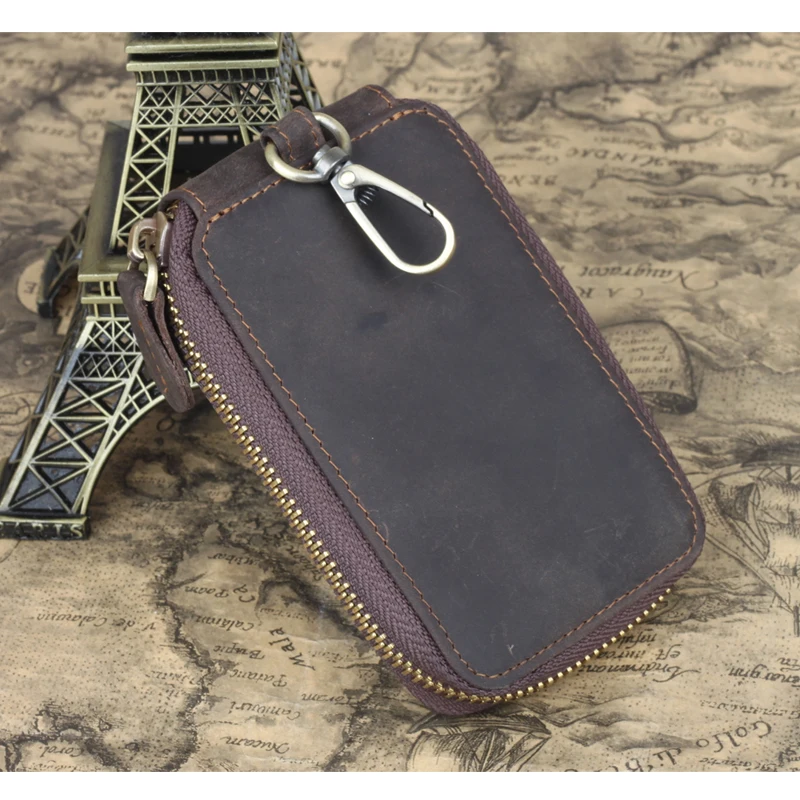

Tiding Top Genuine Leather Key Wallet Vintage Key Holder for Men & Women Dark Brown Leather Car Key Case Housekeeper Bag 4035