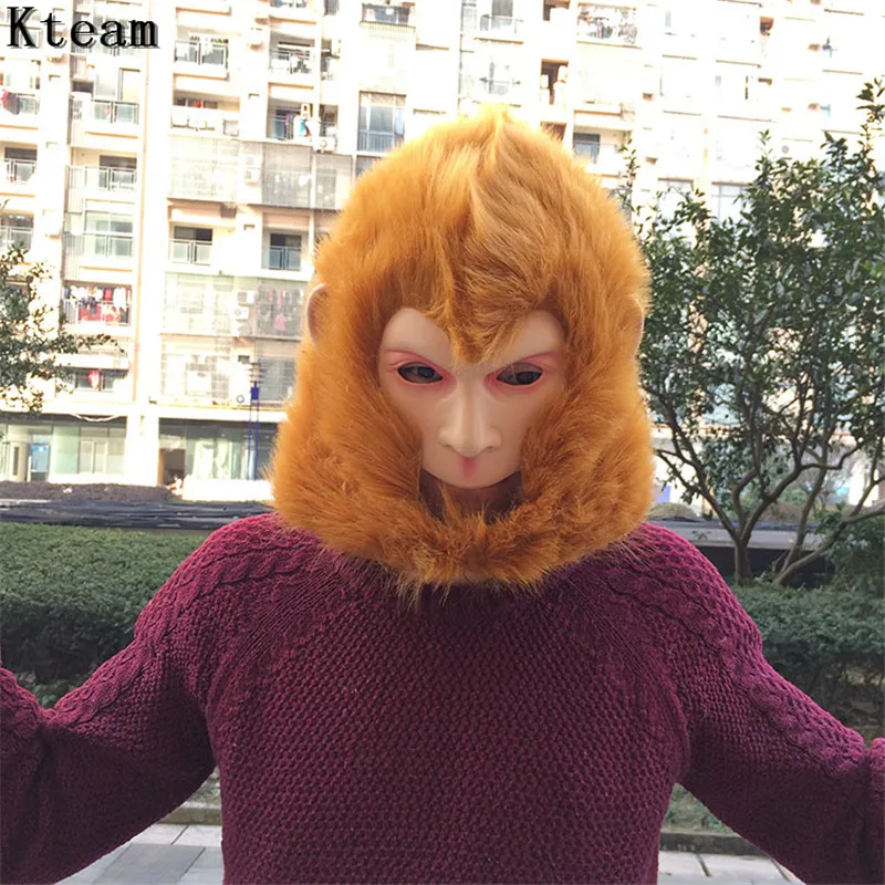 

Funny Monkey Head Latex Mask Full Face Mask Breathable Halloween Masquerade Fancy Dress Party Cosplay Monkey Mask with gloves