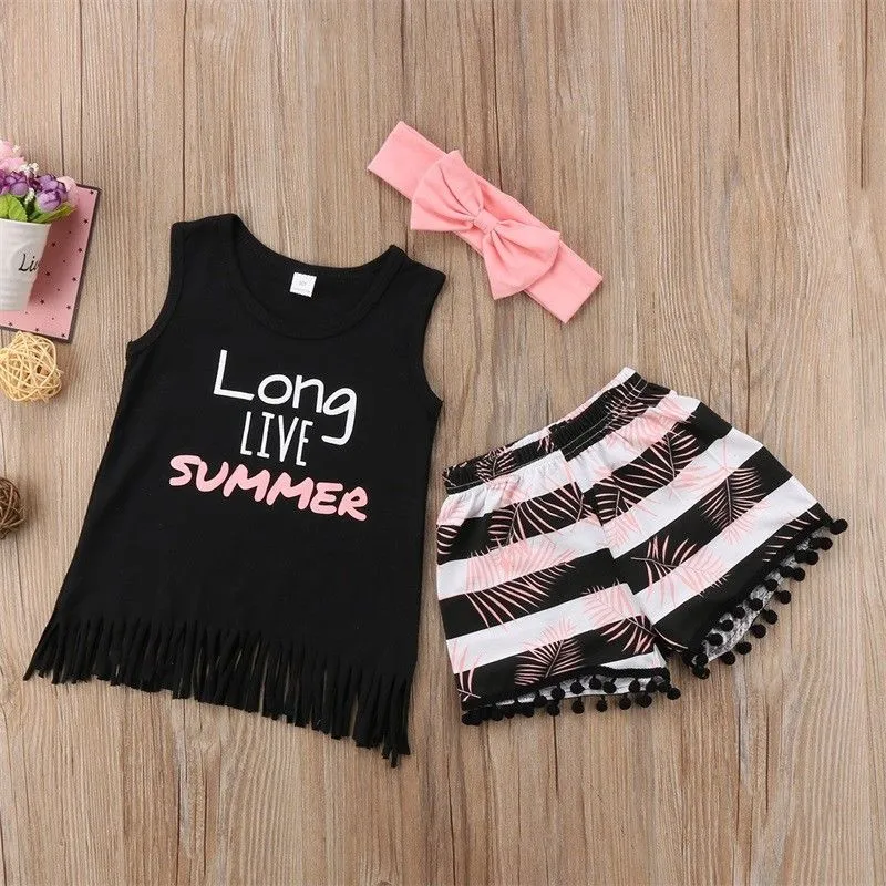 Sleeveless Vest T-Shirt Short Trousers Girls Outfit Set Summer Kids Clothing 