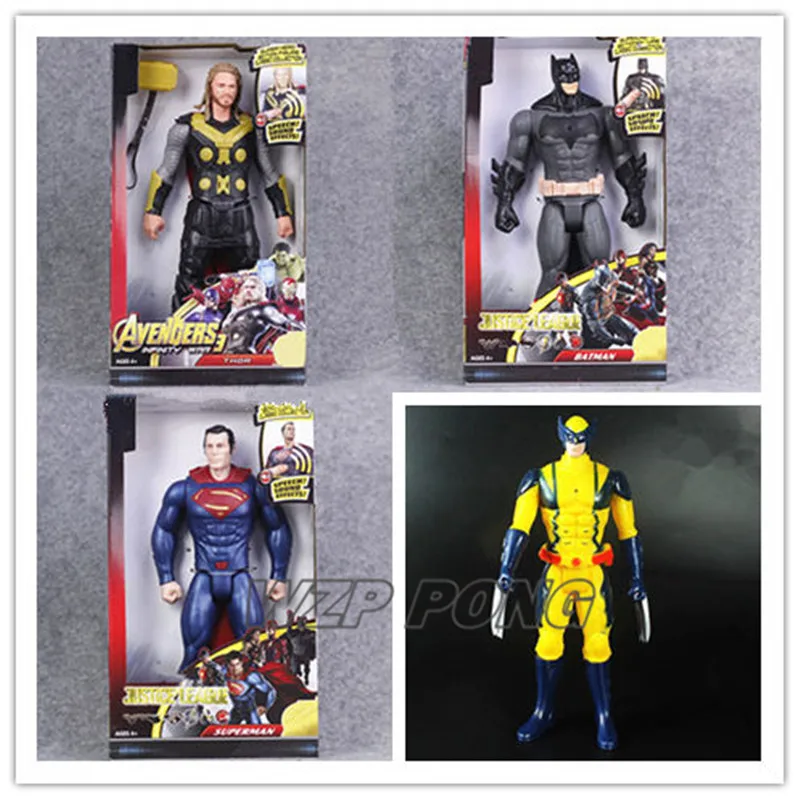 

New The Avengers Black Panther Thor Batman Superman The Flash Wolverine LED With Sound PVC Action Figure Model Toy kids Gift