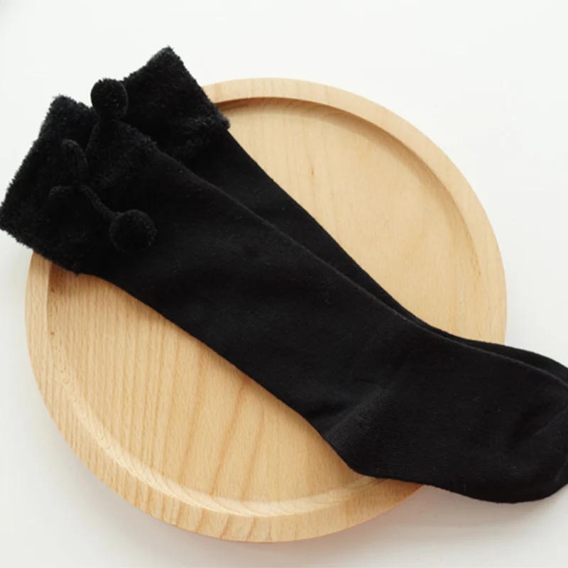 Autumn Winter 3-5Y/5-8Y Kids Girls Soft Ball Knee Cotton Socks Comfortable Middle Tube Students