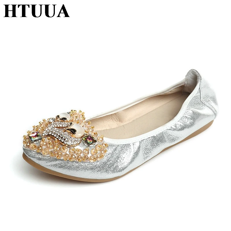 Silver Flat Shoes Women Promotion-Shop For Promotional Silver Flat HTUUA Women Crystal Ballet Flats Size 35-41 Spring Fall Black Silver Gold Bling Cloth Soft bottom Slip-On Flat Shoes Woman SX452 - Silver Flat Shoes Women Promotion-Shop For Promotional Silver Flat