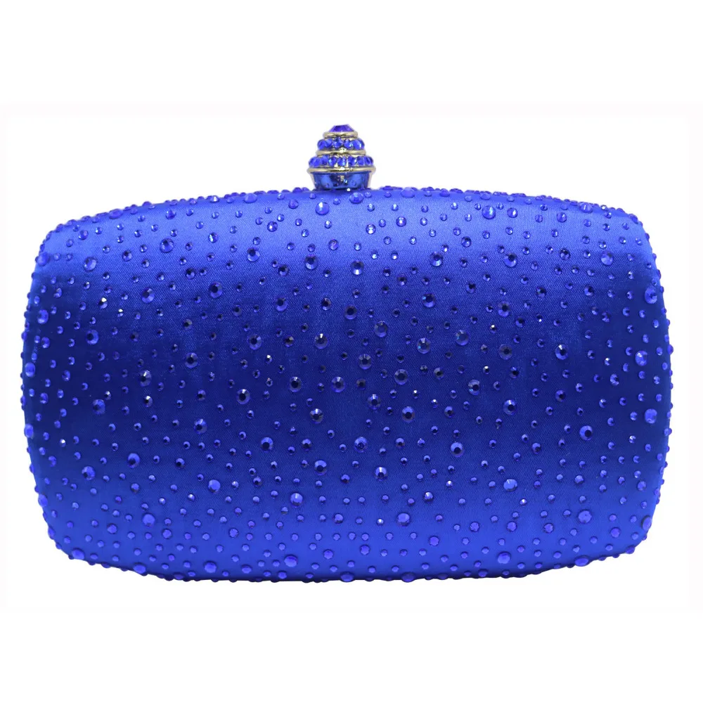 New Women Royal Blue Hard Box Clutch Evening Bags with Sparkle Crystal