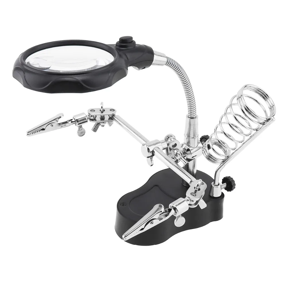 

12X LED Light Versatile Helping Hand Clip Lens Magnifier Magnifying Stand Desk Table Lamp for Inspection and Repair