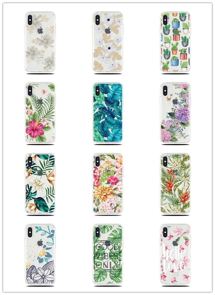 

Pretty Flowers and Leaves 3D Soft TPU Protective Phone Case Back Cover Shell For iPhone X 6 6plus 6S 6S plus 7 7plus 8 8plus