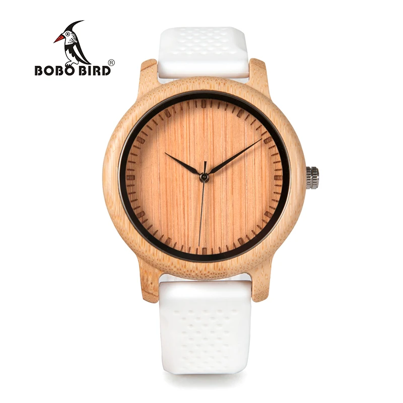 BOBO BIRD Bamboo Watches Men With Silicone Straps Quartz Movement Wrist Watch in gifts Box erkek kol saati