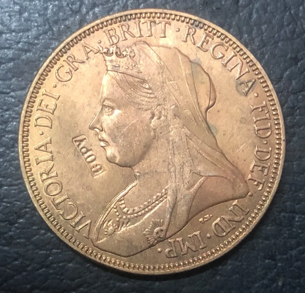 1898 Великобритания 1 пенни Виктория (3 й портрет) медная монета 30 8 мм|Безвалютные