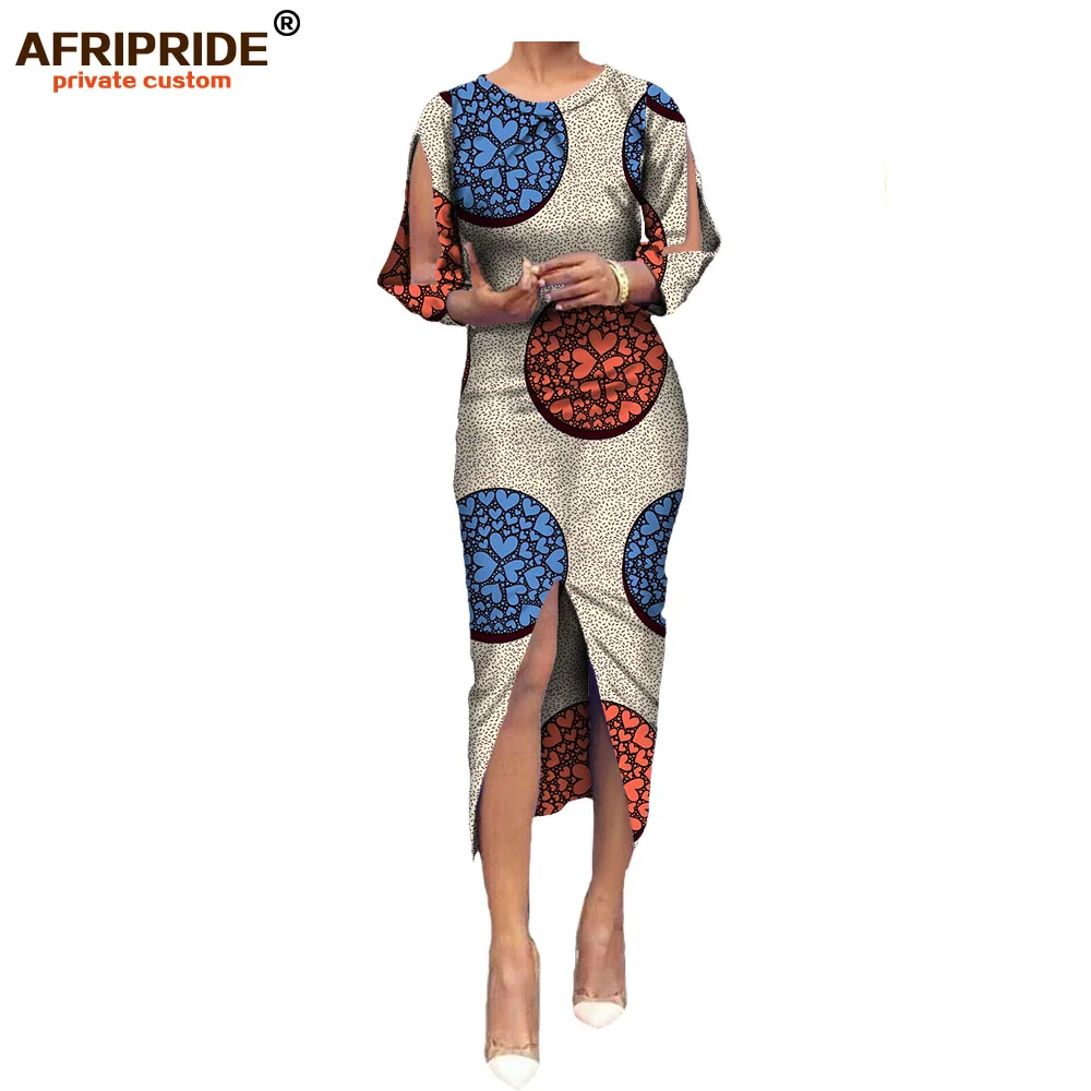 Летнее платье в африканском стиле для женщин, AFRIPRIDE, рукав три четверти, круглый вырез, длина до середины икры, разрезное женское Повседневное платье A7225131 - Цвет: 298X