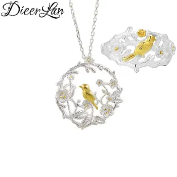 

DIEERLAN Fashion Animals Jewelry Sets 925 Sterling Silver Bird Branch Necklaces Ring for Women Statement Bridal Wedding Party