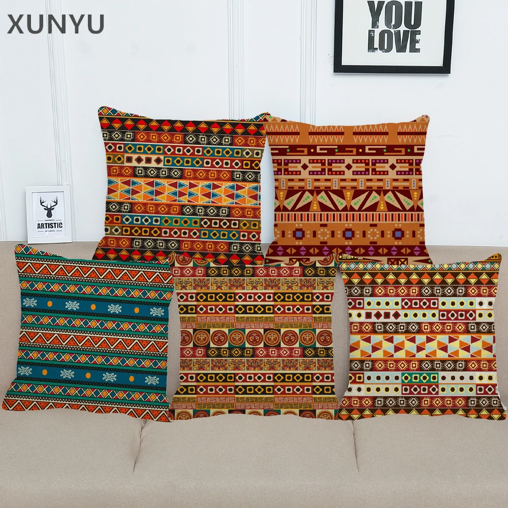 XUNYU African Style Linen Pillowcase Home Sofa Square Pillow Case