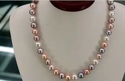 

DD Wholesale FREE SHIPPING CLASSIC 9-10mm south sea white pink purple pearl necklace 17inch