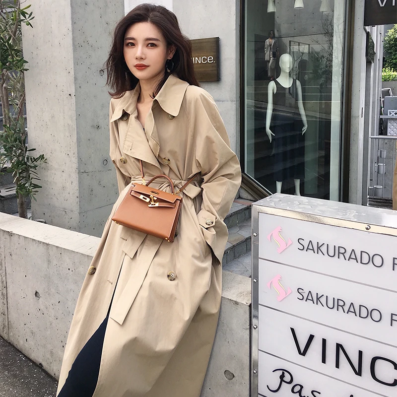 

Casual trench coat oversize Double Breasted Vintage Washed Outwear long Loose Clothing women 2018 fall winter new high quality