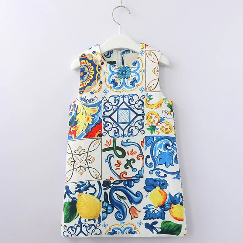 

Keelorn Girl Dress 2019 New European and American Designer Children Sleeveless Pattern Print Party Dresses 3-8Y Kids Girls Dress