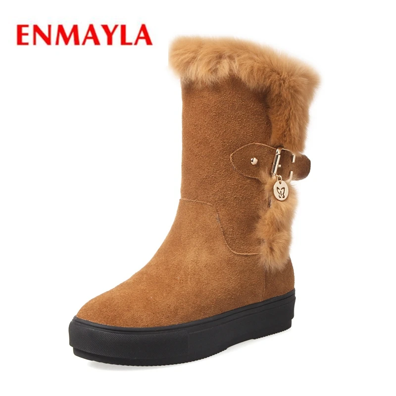 

ENMAYLA New fashion women round toe flat with ankle snow boots lady warm buckle winter boots Size 34-39 ZYL1174
