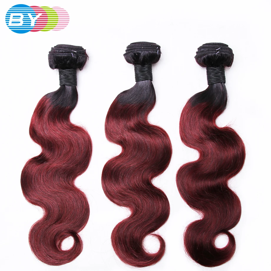 BY Pre-Colored Non-Remy Hair Brazilian Human Hair Weave Body Wave T1B 99J Color 3 Piece Hair Weave Bundles body-wave : image BY Pre-Colored Non-Remy Hair Brazilian Human Hair Weave Body Wave T1B 99J Color 3 Piece Hair Weave Bundles body-wave