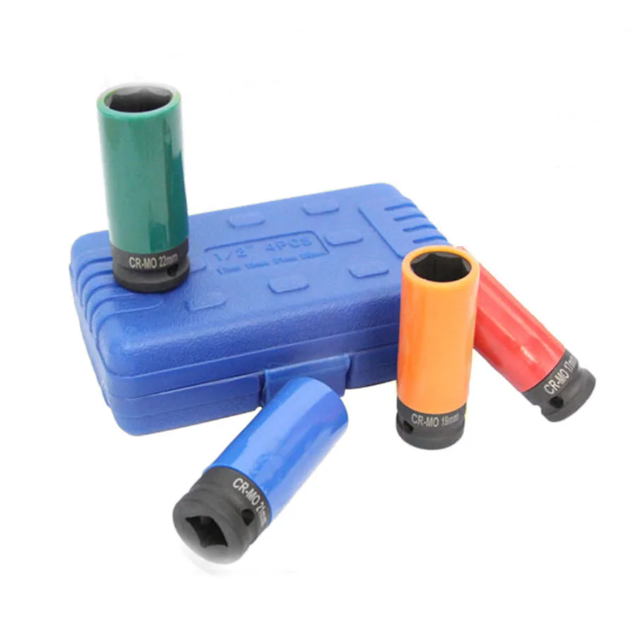 

4Pcs 1/2'' CRMO Wheel Nut Deep Impact Socket Set Deep Wheel Protector 17- 22mm