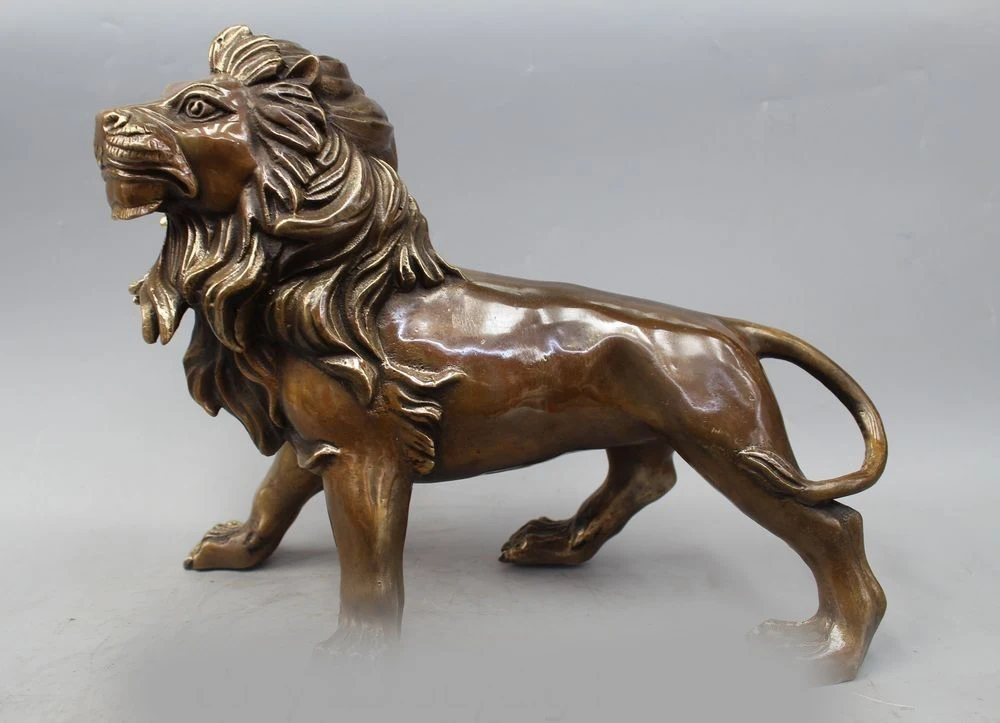

12" Chinese Fengshui Bronze ferocious Fu Foo Dog Guardion Lion Running Statue