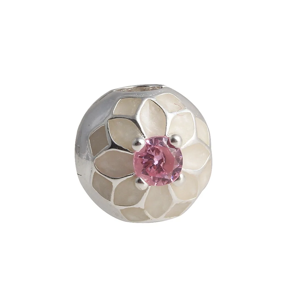 

ZMZY Fit Pandora Bracelet 925 Sterling Silver Charms Blooming Dahlia Clip Flower Crystal Beads