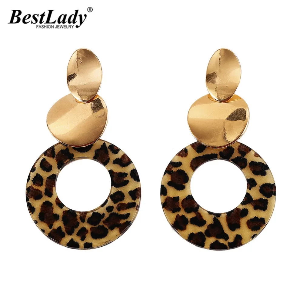 Best lady Trendy Resin Round Drop Dangle Earrings Boho Leopard Print