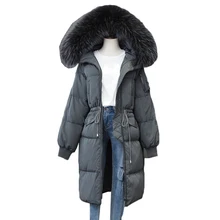 Зимний модный большой меховой воротник пуховик женский высококачественный белый пуховик женское утепленное плотное пуховое пальто с капюшоном