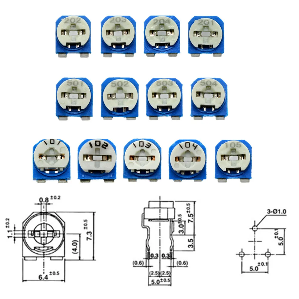 130PCS 13 Type Trimming Potentiometer RM-065 Top Adjustment 100ohm-1Mohm RM065 Variable Resistors Assorted Kit